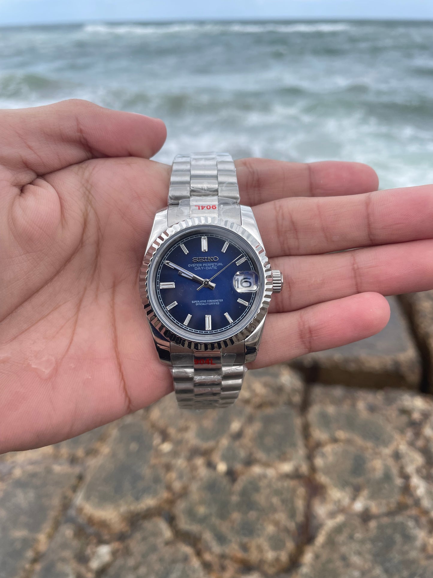 SEIKO MOD N35 BLUE BAGUETTE DIAMONDS DATEJUST 36MM